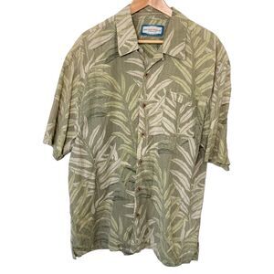 Seven Palm Brand Mens 100% Silk Hawaiian Shirt Green Short Sleeve Size XL